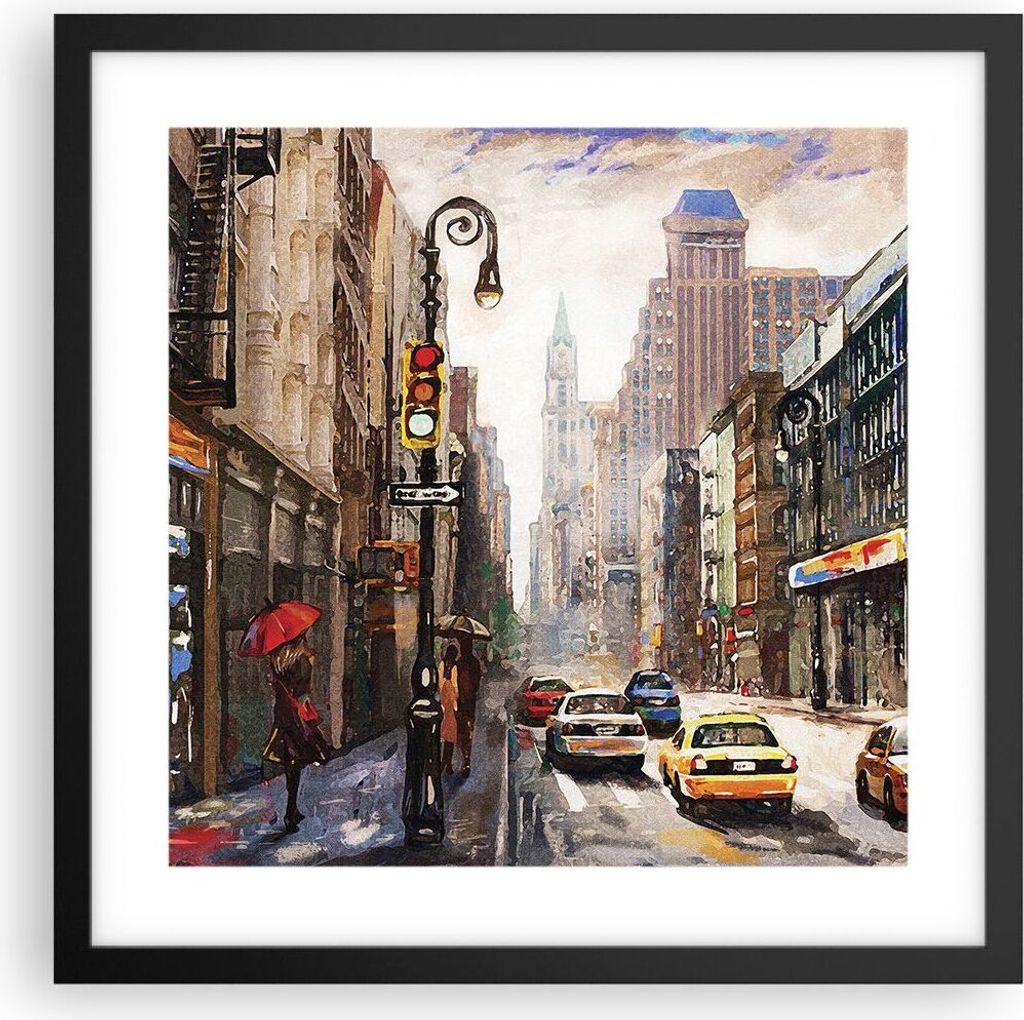 Gerahmtes Poster - Schwarzer Rahmen - New York Aquarell - 40x40 cm - Wand Bild - Wanddeko - Wandbilder - Kunstposter - Wandposter - Bilderrahmen - ...