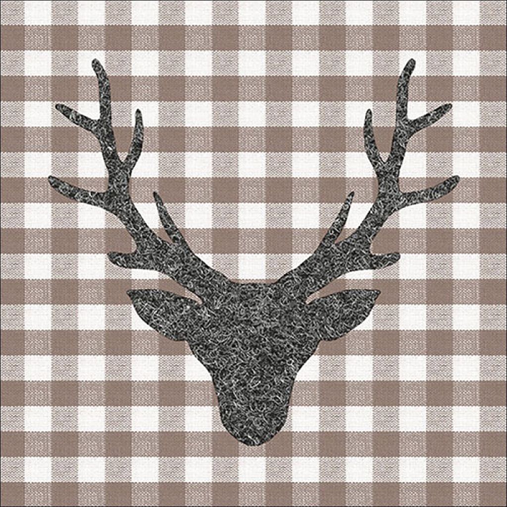 Servietten Papier 33x33cm 3-lagig mit Hirsch Kopf Karo Produktbild 