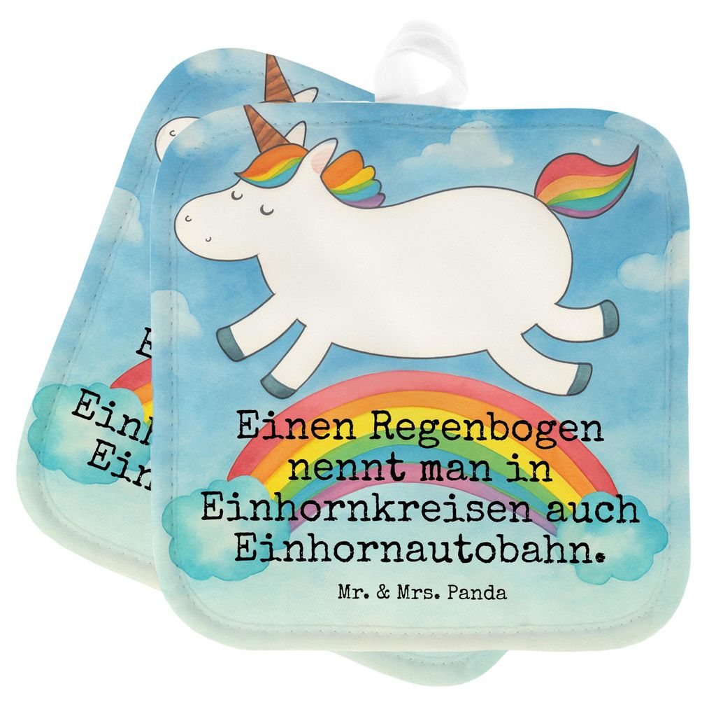 Mr. & Mrs. Panda Topflappen Einhorn Regenbogen Design - Weiß - Geschenk, Kochlappen, Unicorn, Glitzer, Set, Topfuntersetzer, Einhornpower, Erwachs...