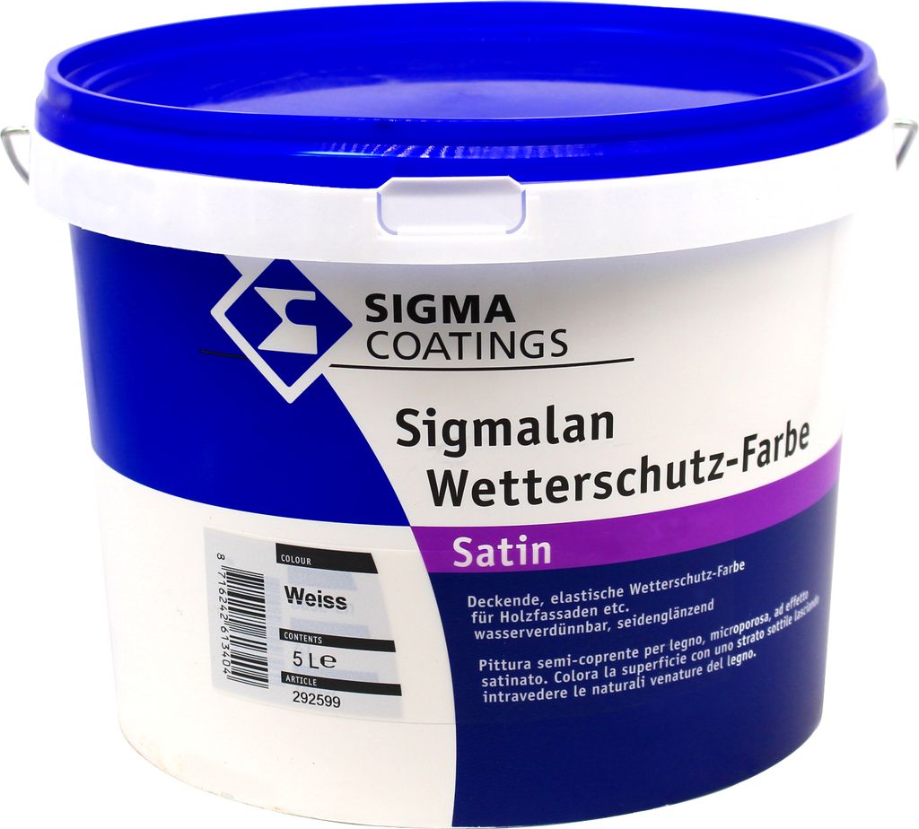 Sigma Sigmalan Wetterschutzfarbe weiss 1L Satin Holzfarbe Deckfarbe
