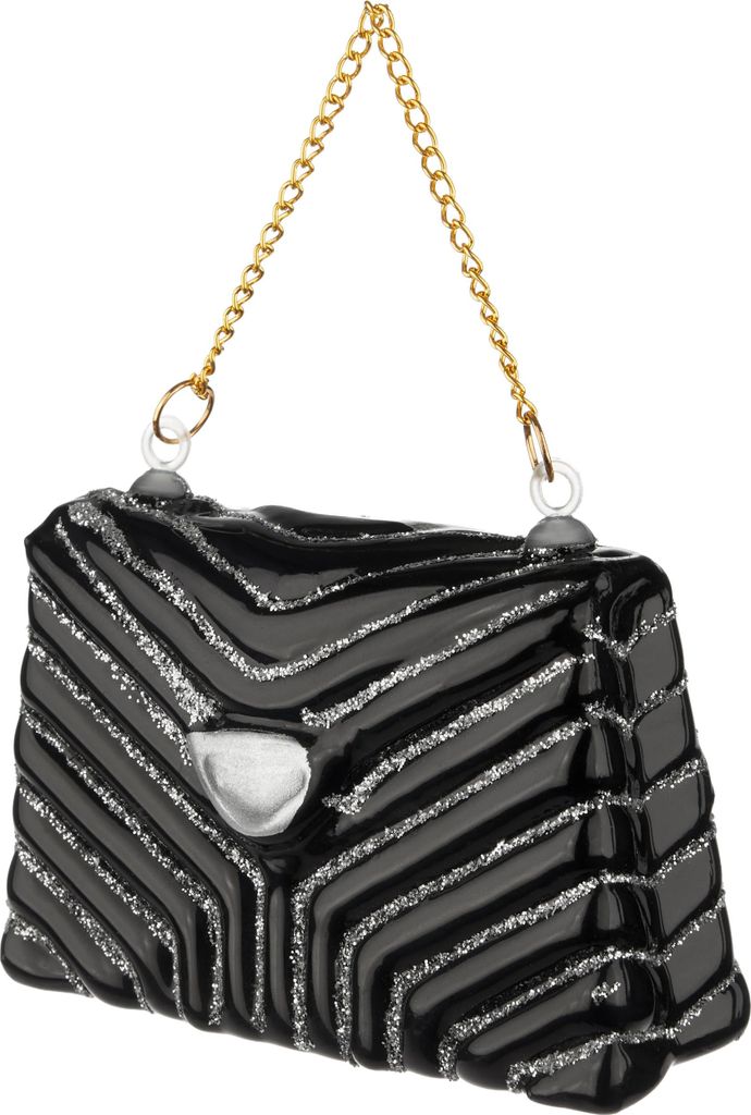 BRUBAKER Designer Handtasche Schwarz Silber - Handbemalte Weihnachtskugel aus Glas - Damenhandtasche Glitzer Tasche - Christbaumschmuck Figur