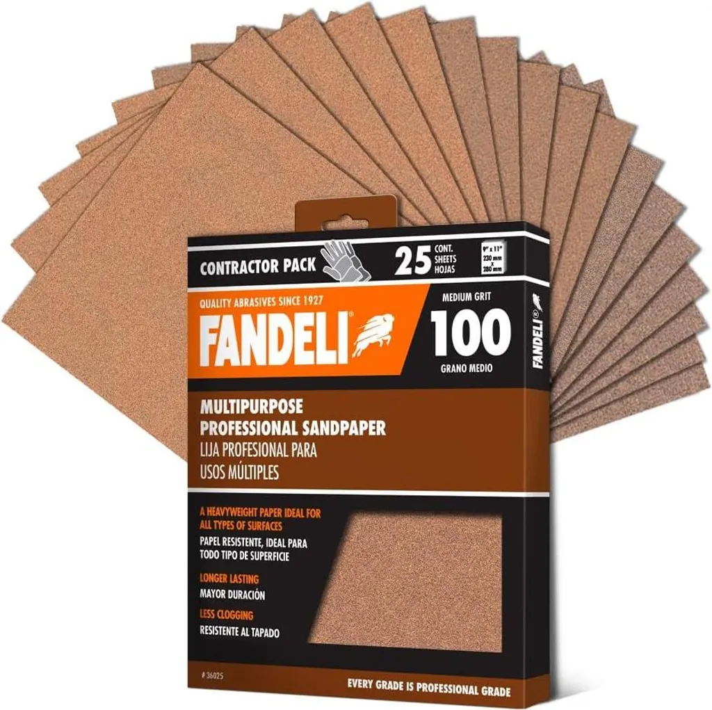 Papier abrasif P100 grain moyen 23 x 28 cm lot de 25 feuilles bois métal