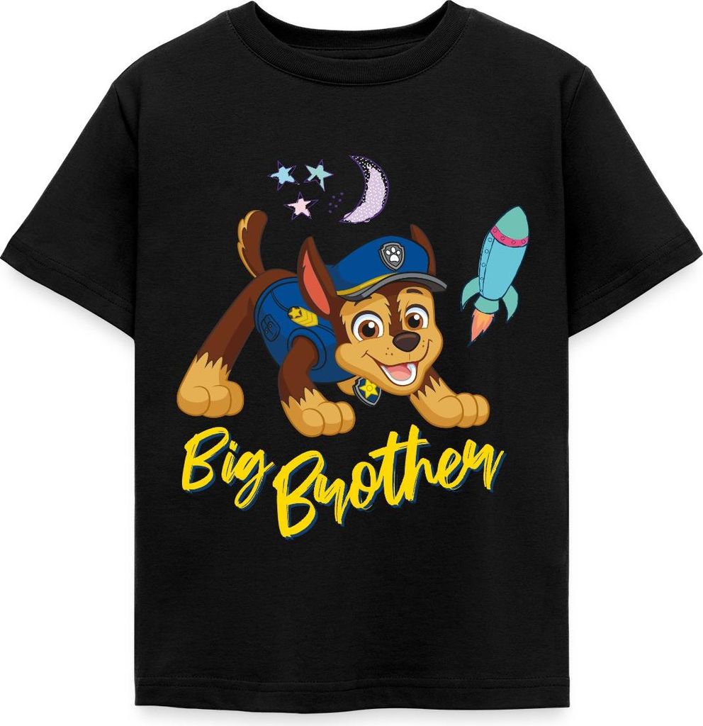 Spreadshirt Paw Patrol Großer Bruder Chase Geschenk Kinder T-Shirt, 98/104 (3-4 Jahre), Schwarz
