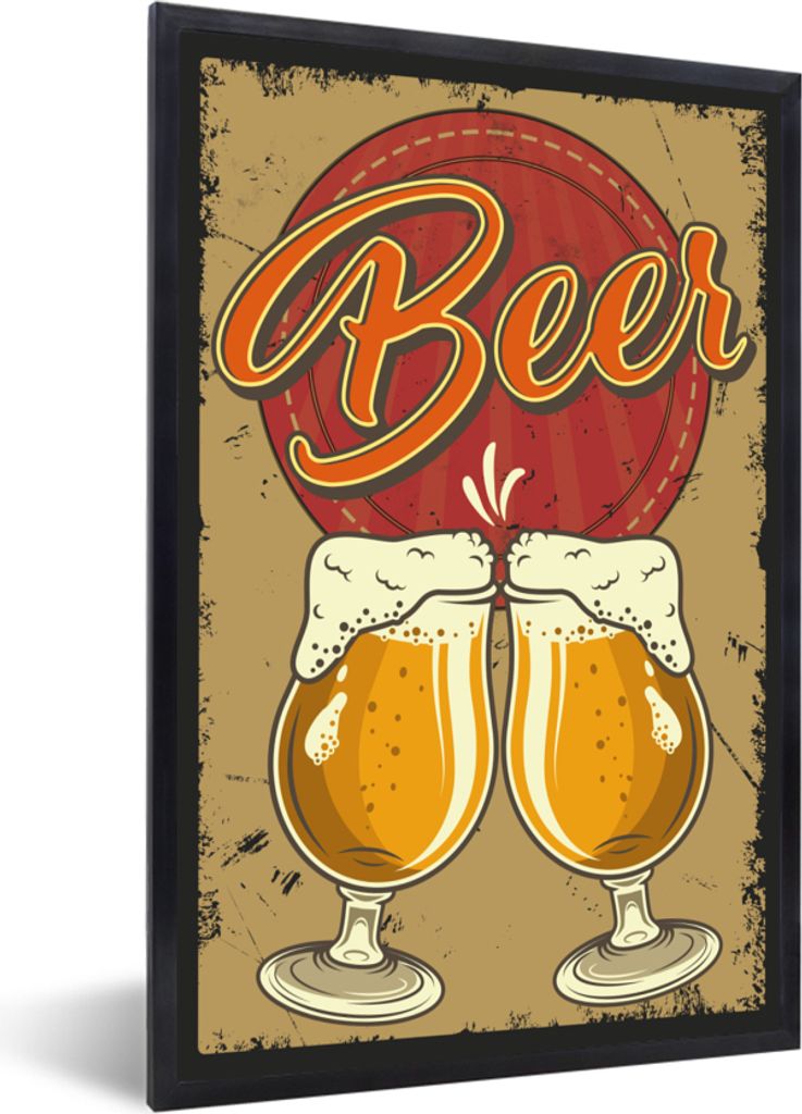 MuchoWow MuchoWow Gerahmtes Poster Mancave - Biergläser - Vintage - Zeichnung 20x30 cm - Poster mit zchwarzem Bilderrahmen - Drucken - Bilder ...