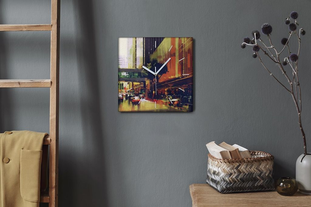 Coloray Hodiny Unikátní 30x30 cm Tiché hodiny Pro obývací pokoj a kuchyň Nástěnné hodiny Plátno Bílé ručičky hodin - Budování ve m...