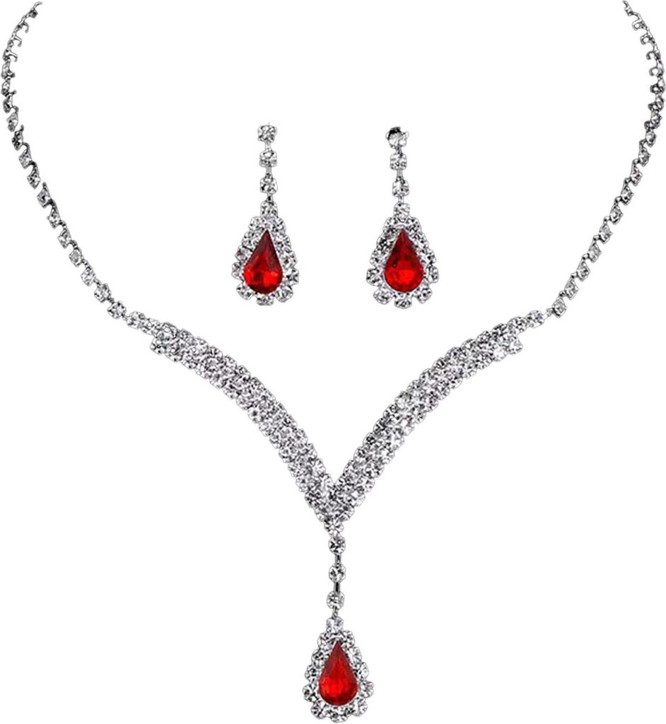 2 Teile/satz Schmuck Set Wasser Tropfen Design Glänzende Strass Halskette Baumeln Ohrringe Set Funkelnde Halskette Ohrringe Set