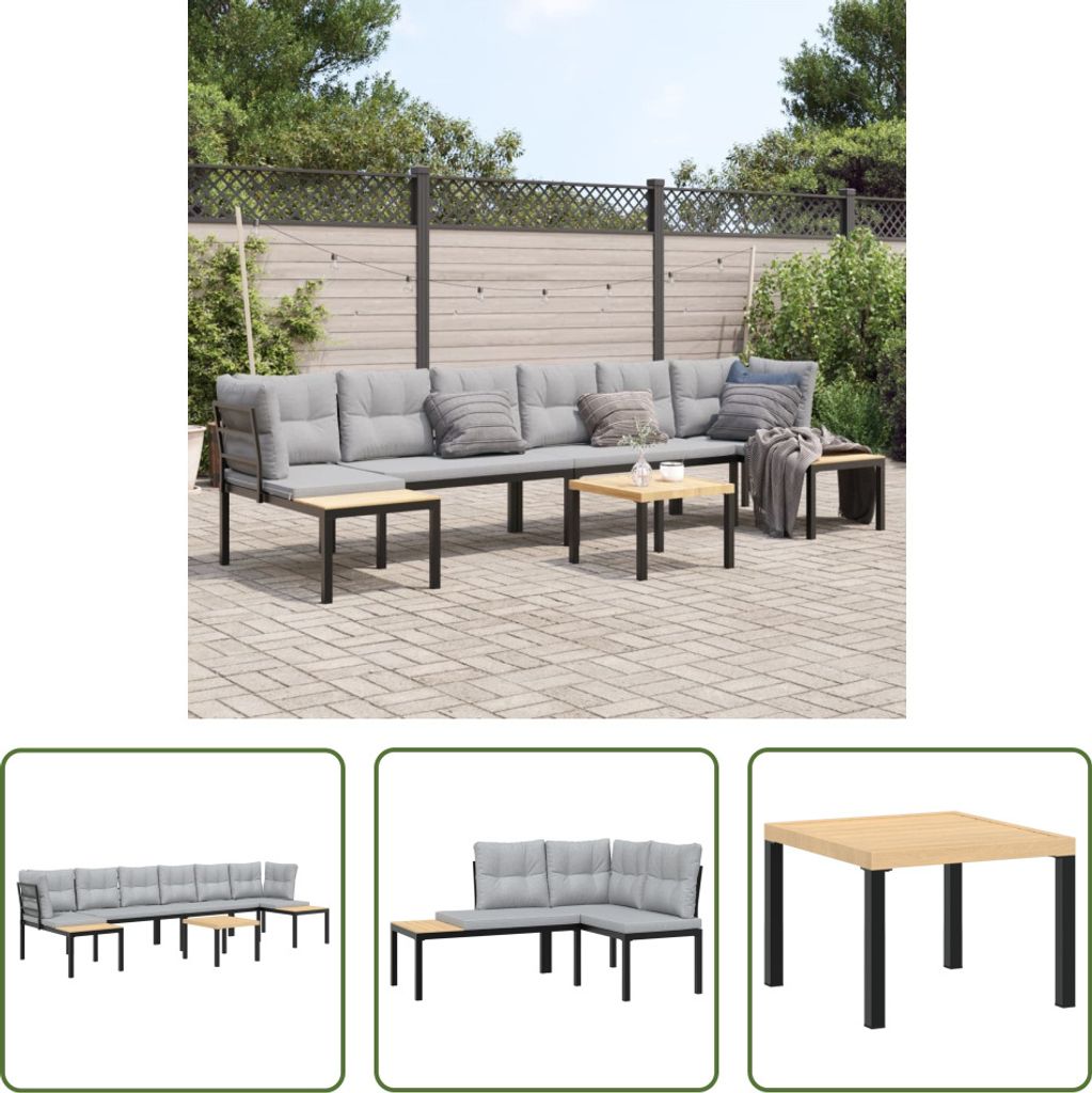 The Living Store 5-tlg. Garten-Sofagarnitur mit Kissen Schwarz Stahl