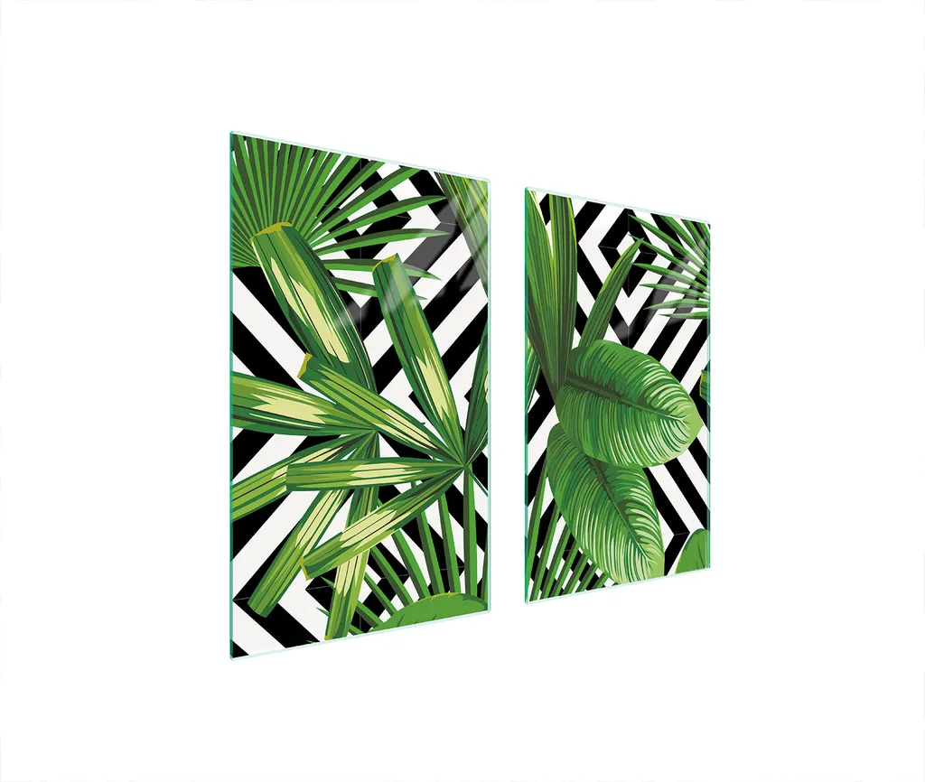 Proteggi Fornelli Vetro 75x52 Tagliere Gigante 2 Pezzi Foglie Verdi