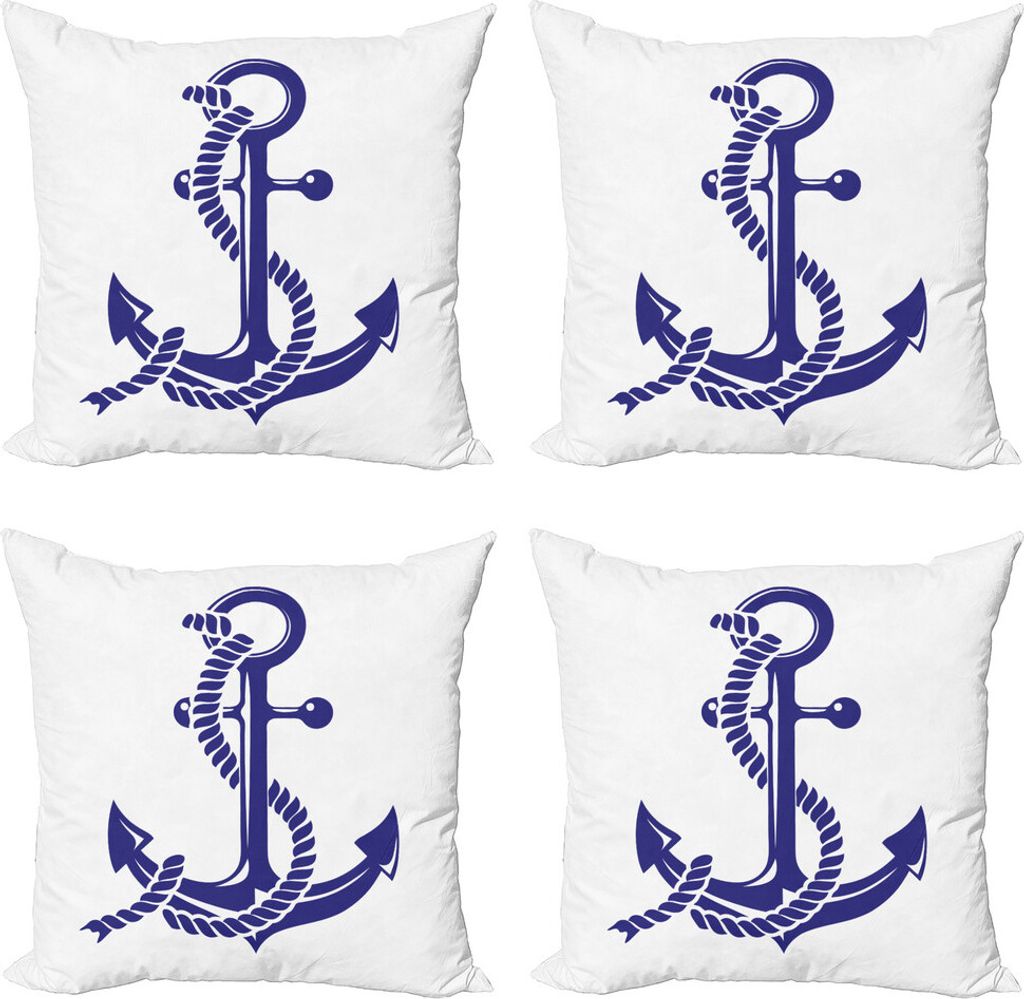 ABAKUHAUS maritim Kissenbezug Set (4 Stück), Seeseil und Anker, Moderner Doppelseitiger Digitaldruck, 60 cm x 60 cm, Dunkle Lavendel und Weiß