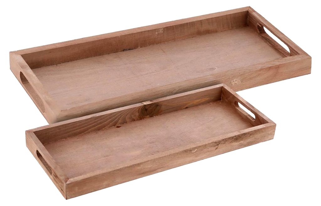 Deko Holztablett Natur 2er Set - 50/45 cm - Holz Kerzenteller länglich - Tischdeko Dekotablett Servierplatte Dekoschale rechteckig