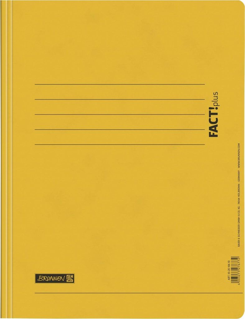 A yellow notebook with ruled lines and branding.