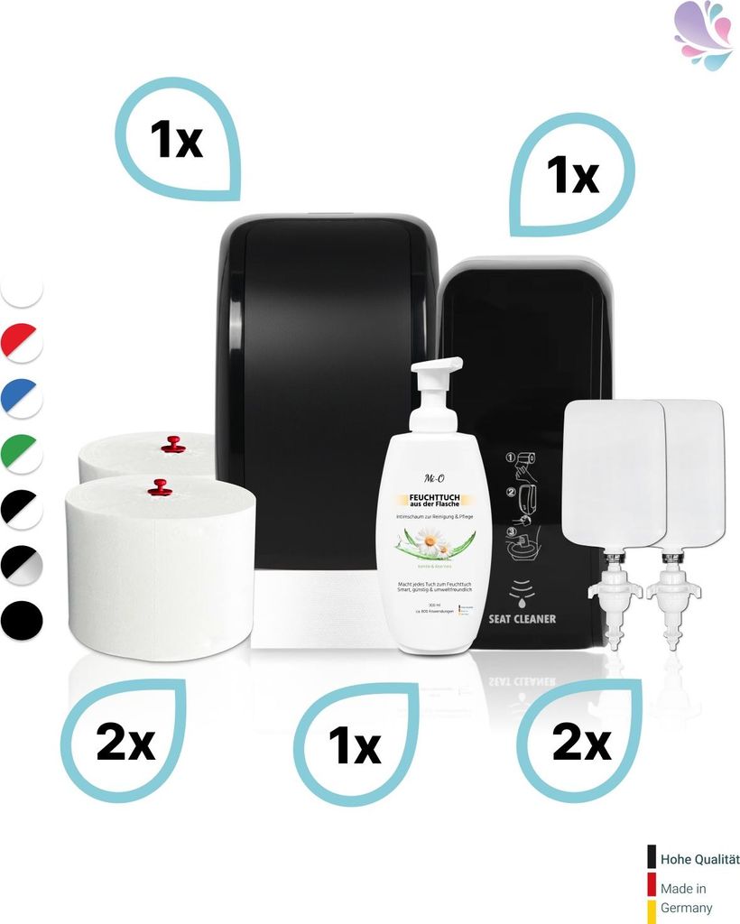 KOMPLETT-SET Toilettenkabine: Toilettenpapierspender + SENSOR Sitzreinigung + Reinigungsschaum + Füllmittel Farbe: Schwarz