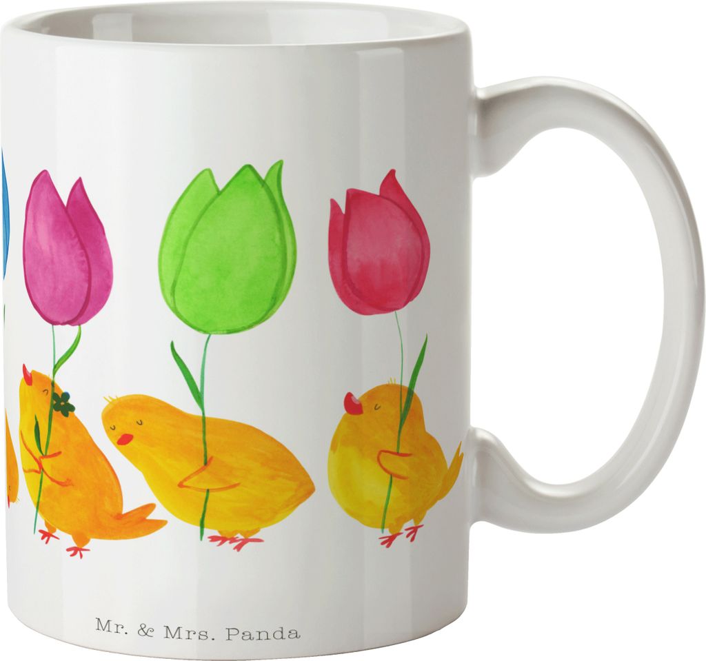 Mr. & Mrs. Panda Tasse Küken Parade - Weiß - Geschenk, Teetasse, Ostern, Trinkbecher, Tulpen, Ostergrüße, Becher, Kaffeetasse, Frohe, Kaffeebec...