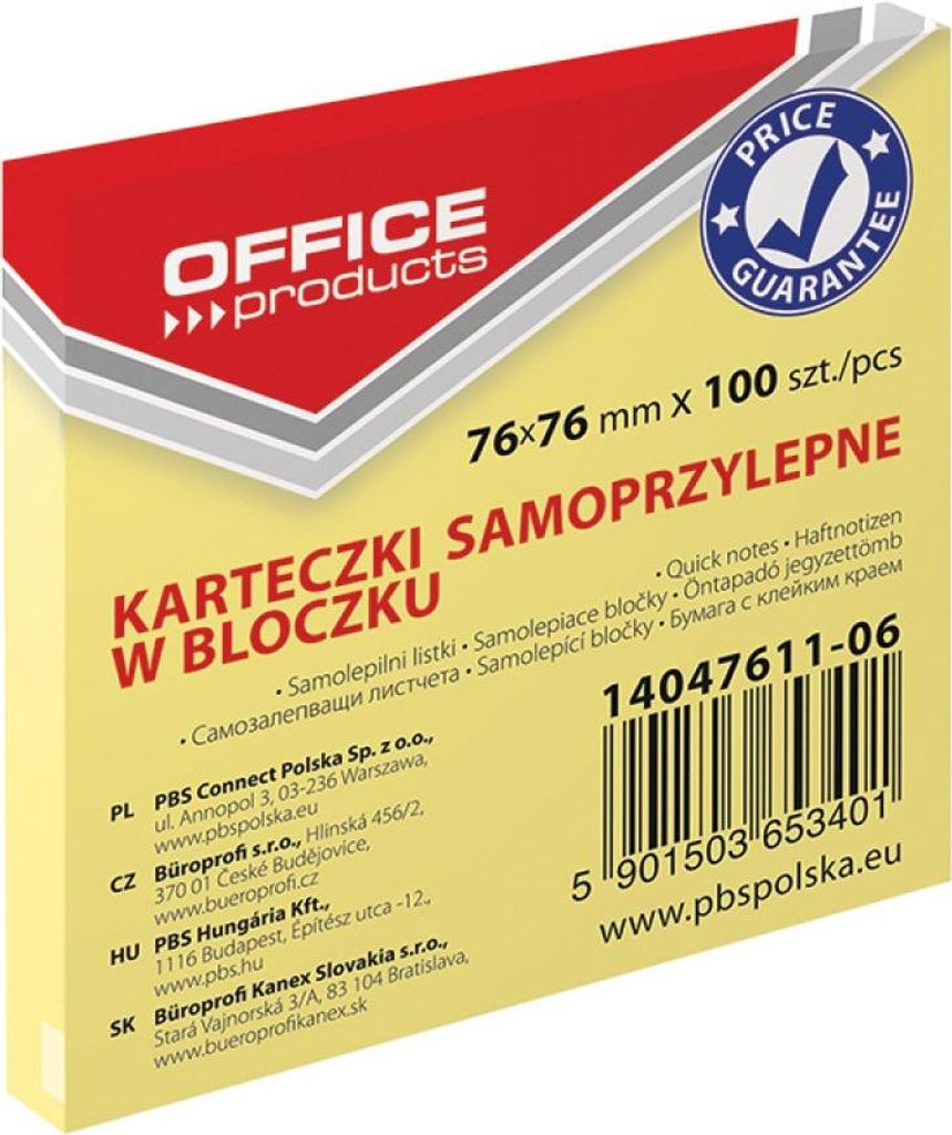 Büroprodukte Selbstklebendes Notizbuch 76x76mm /100 Blatt/ Gelb 14047611-06