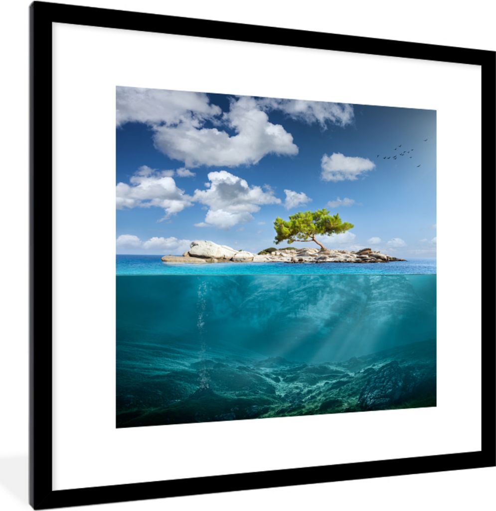 MuchoWow MuchoWow Gerahmtes Poster Meer - Baum - Insel 40x40 cm - Poster mit zchwarzem Bilderrahmen - Poster - Plakat im Rahmen