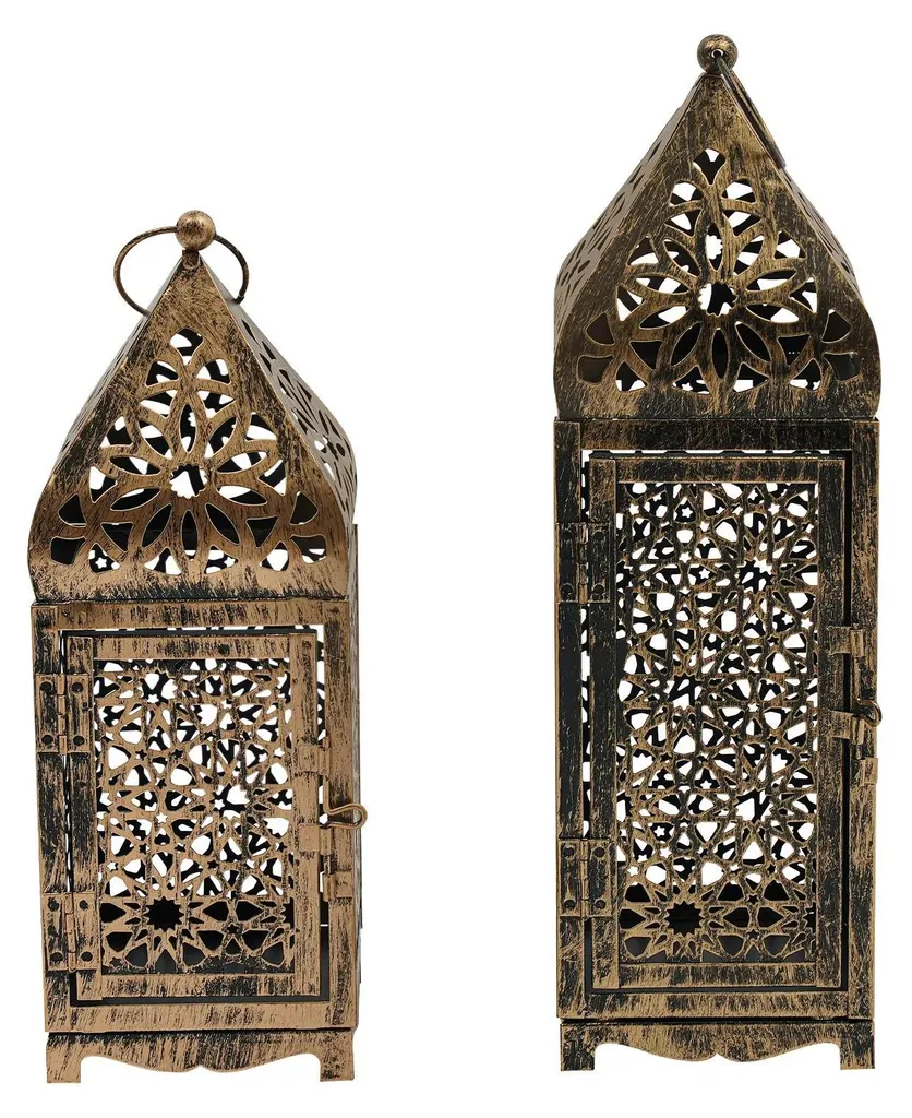 Lanterne en Fer Ajouré Motif Vintage - Duo de Bougeoirs Muraux Noirs
