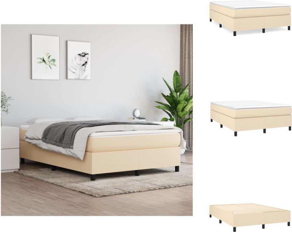 vidaXL Boxspringbett mit Matratze Creme 140x200 cm Stoff - Betten & Bettgestelle