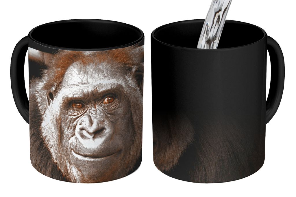 KitchenYeah Zauber Tasse Zaubertasse Magic Affe - Schottisches Hochlandrind - Gorilla 350 ml Farbwechsel Becher Geschenk Geschenkidee - Magic-Tas...