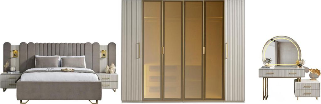 Schlafzimmer Set Gold Line Holzwerkstoff Beige Gold, Set:Typ-1