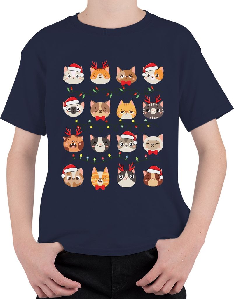 Katzen Weihnachten Festtage - Weihnachtsgeschenk Christmas Uni Kinder T-Shirt, Navy, 128