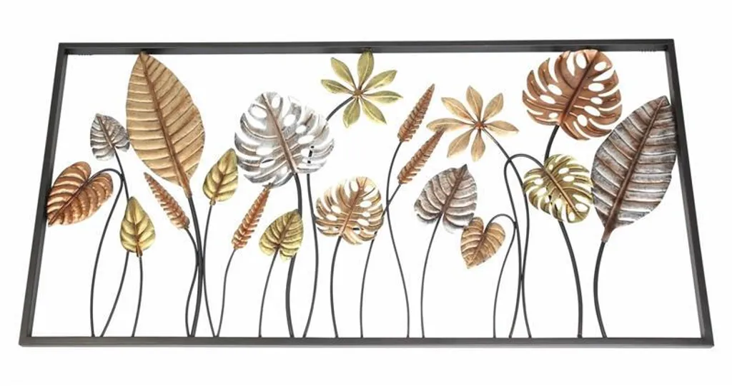 Décoration murale métal Feuilles - Tableau 3D design industriel 90 cm - 2