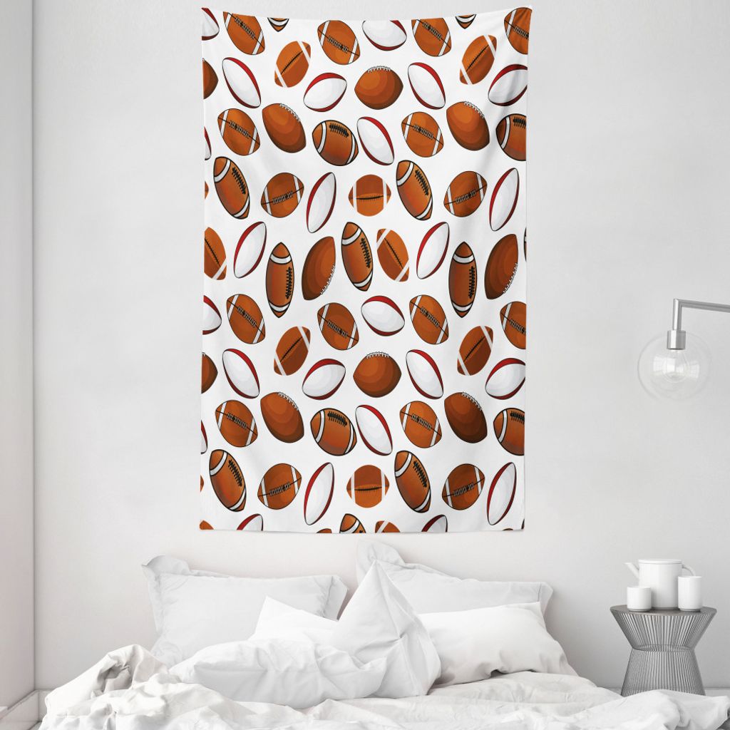 ABAKUHAUS American Football Wandteppich und Tagesdecke, Rugby Ball aus Weiches Mikrofaser Stoff Waschbar ohne Verblassen Digitaldruck, 140 x 230 cm...