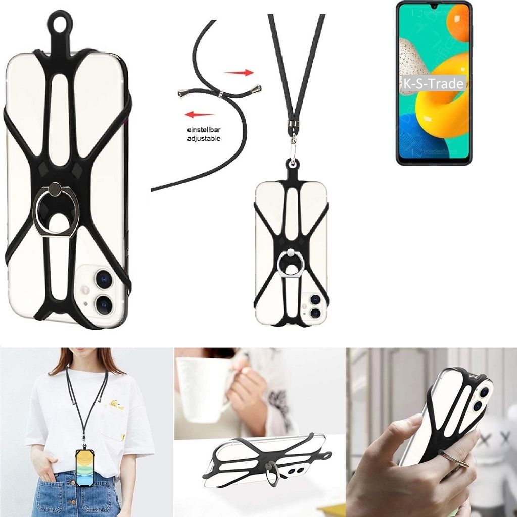 K-S-Trade 3in1 Handykette Handyband Handykordel Halsband Smartphone-Ring Handy-Ring kompatibel mit Samsung Galaxy M32 Fingerhalterung Handyring