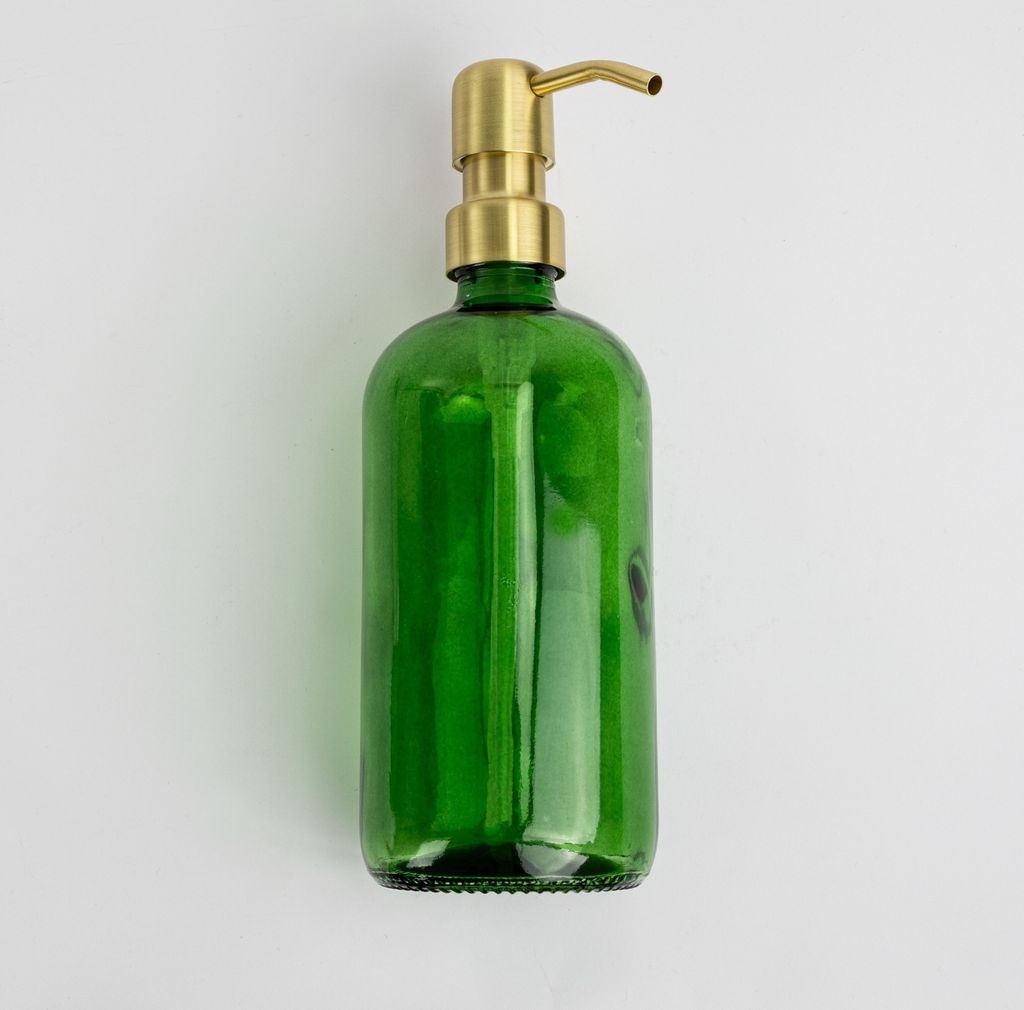 Natural Goods Berlin KLEAN Seifenspender mit Etiketten, hochwertiger & nachfüllbarer Seifenspender für Küche & Bad, transparent Grün, Edelstahl...