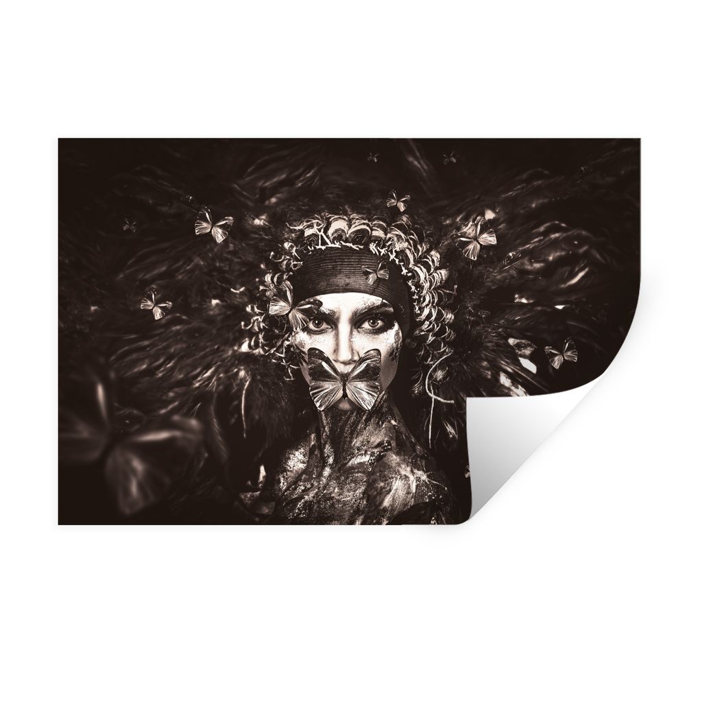 MuchoWow Wandtattoo Wandsticker Wandaufkleber Frau - Schwarz - Weiß - Luxus 90x60 cm Selbstklebend und Repositionierbar - Aufkleber