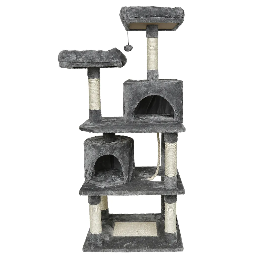 Arbre à chat stable 145 cm gris, design multi-niveaux avec hamac - 5