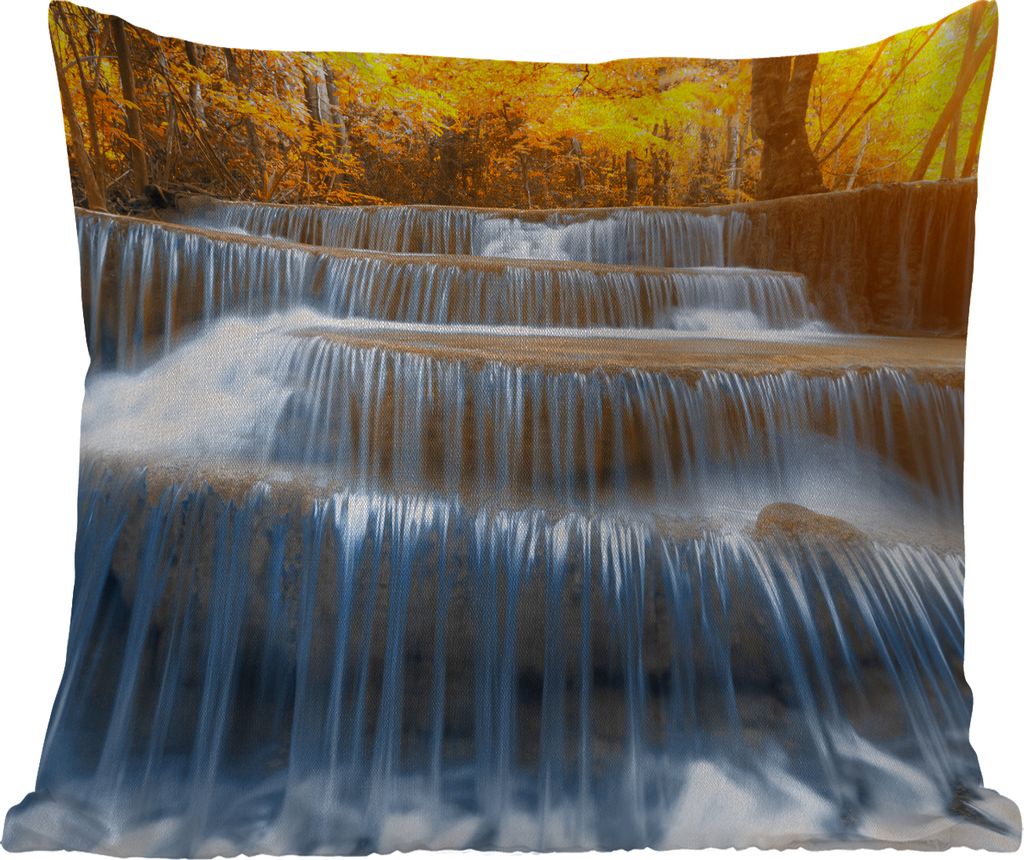 MuchoWow Outdoor Kissen - Wasserfall - Natur - Bäume - Herbst - Landschaft - 45x45 cm - Wetterfest - Lounge Kissen - Fotokissen - Dekoratives Ki...