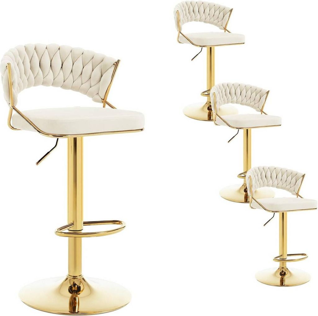 WOLTU Barhocker höhenverstellbar, mit geflochtener Rückenlehne, Samt Metall : Creme 4 Farbe: Creme Stückzahl: 4