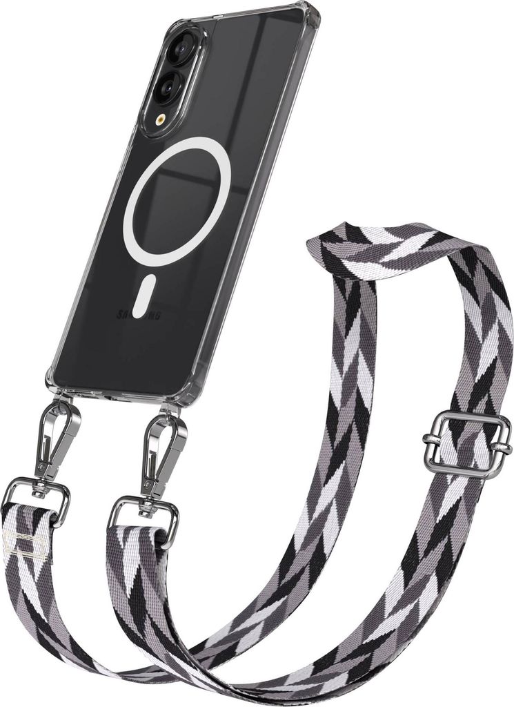 EAZY CASE - Handykette mit MagSafe Hülle für Samsung Galaxy S25 Edge, Handyband Mix Style, Karabiner Silber, Umhängeband in Schwarz