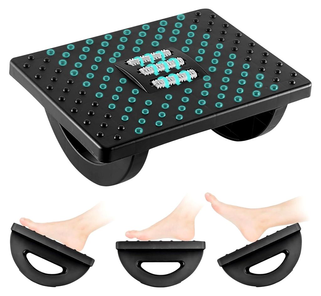 Fußhocker, ergonomische Fußstütze für den Schreibtisch, verstellbare Fußstütze, bequeme Fußbank mit Rollenmassage, Fußablage für Büro und...