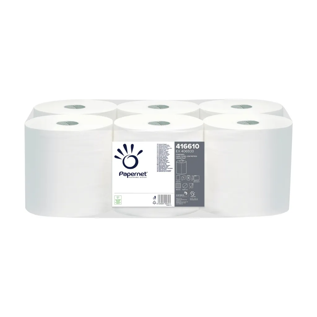 Papier Essuie-mains Professionnel Blanc Déroulement Central - Lot de 6