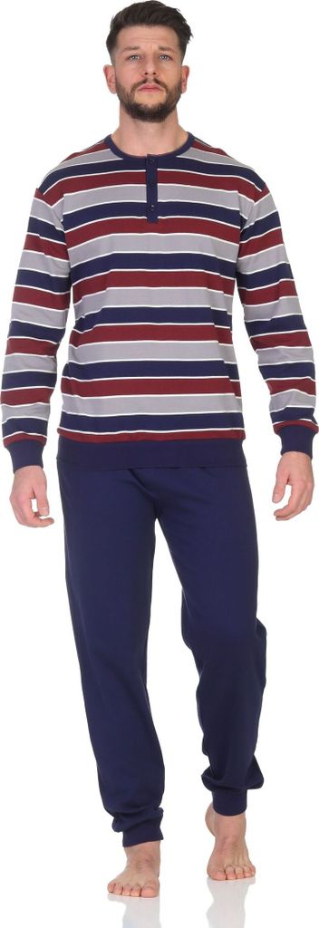 Herren Schlafanzug mit Bündchen in warmer Kuschel Interlock Qualität - auch in Übergrössen ; rot , 60