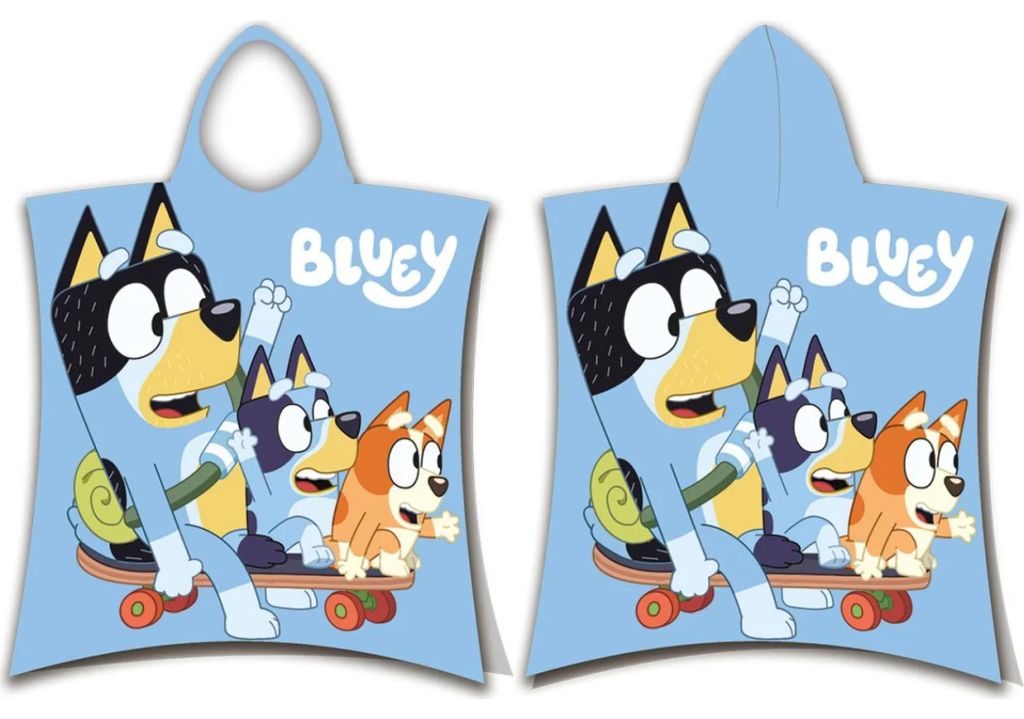 Toalla de algodón tipo poncho con capucha, diseño Bluey, Imagen del producto 