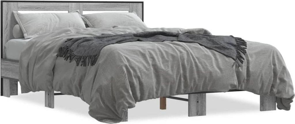 (NEU 2026) Bettgestell moderne, Grau Sonoma 120x200 cm - Holzwerkstoff und Metall - Klassische Betten - 40.7 kg