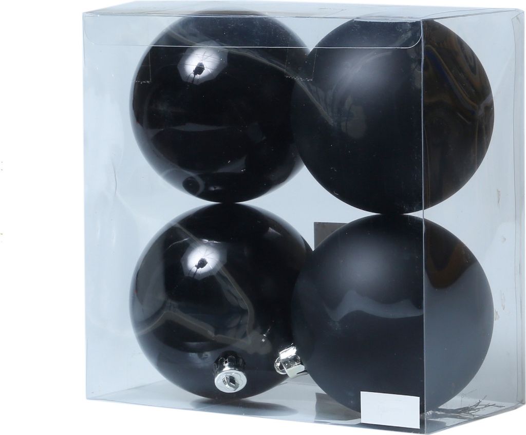 Christbaumkugeln - Weihnachtsbaumkugeln - bruchfest - D: 10cm - glänzend/matt - schwarz - 4er Set