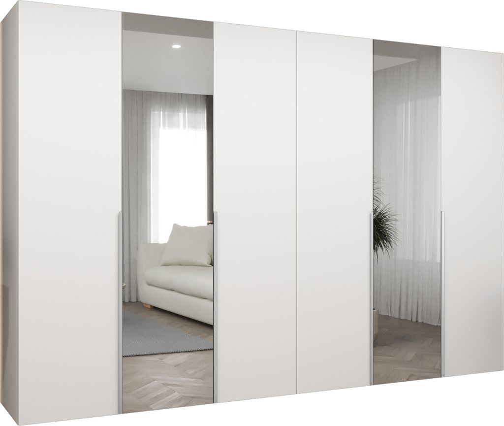 MEBLE KRYSPOL, Kleiderschrank Spiegel, 300x202x52, Weiß, Griff Kaschmir