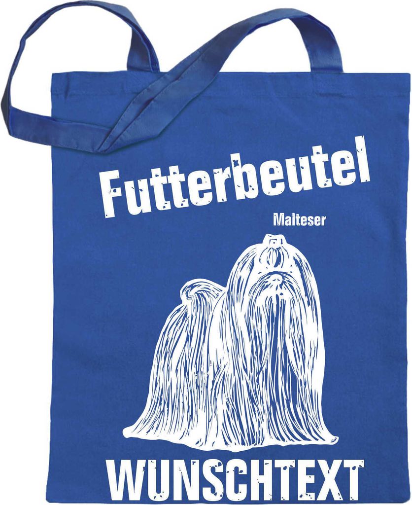 Kiwistar Futterbeutel - Malteser - Einkaufsbeutel Wunschtext mit Motiv Hund - Jutebeutel bedruckt - Tragetasche Stoffbeutel Umhängetasche Langer H...
