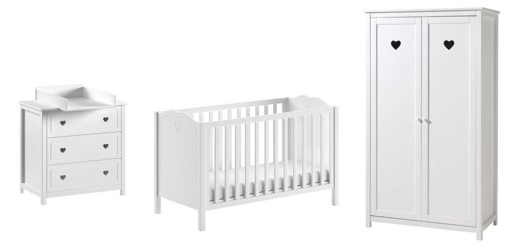 Baby Set Kamila Weiß Bett 60x120 Kommode Schrank