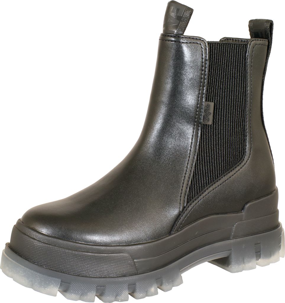 Buffalo Aspha Chelsea Mid -Bootie Flat -Schwarz / Transparent Kunstleder Größe: 39 Normal