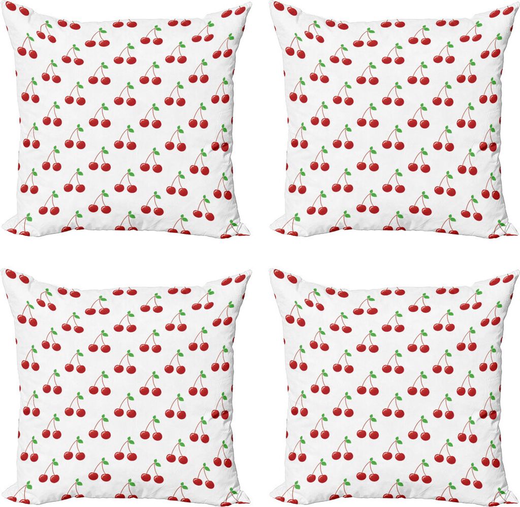 ABAKUHAUS Kirsche Kissenbezug Set (4 Stück), Die Wiederholung Sommer-Frucht, Moderner Doppelseitiger Digitaldruck, 60 cm x 60 cm, Vermilion Grün