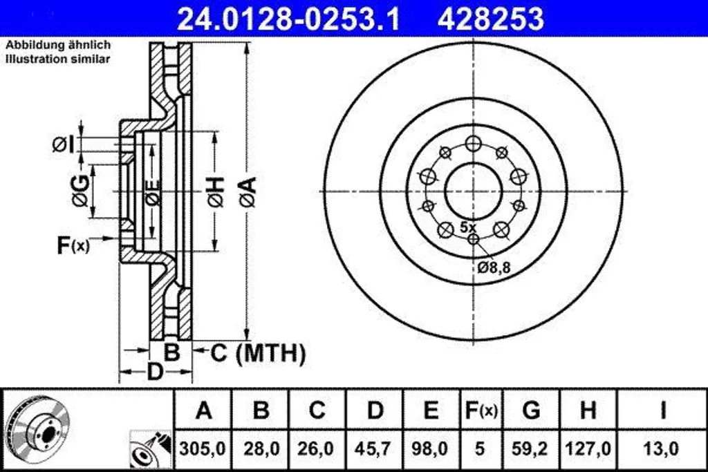 Disque de frein haute performance ATE compatible Fiat 500L et Doblo