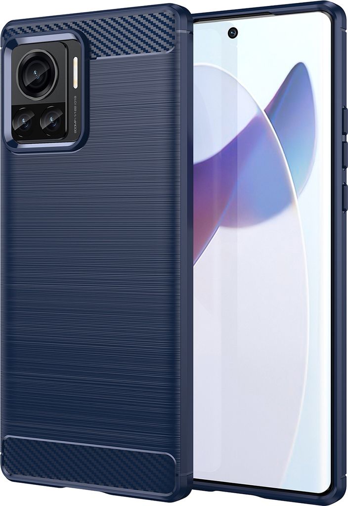 Motorola Edge 30 Ultra Hülle, Carbon-Faser TPU Silikon Stoßfest Schutzhülle für Motorola Edge 30 Ultra Blau
