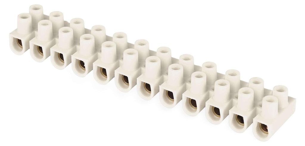 EMOS Klemmblock mit 12 Lüsterklemmen für 450 V/57 A, 2x 6-10 mm2, Schraubbefestigung, abtrennbar, beidseitig frei, Messing-Kontakte, weiß, A4103