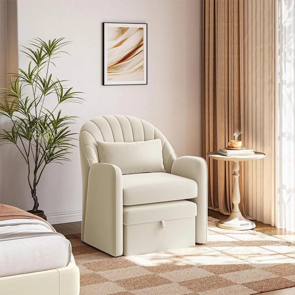 Poltrona Design Velluto Beige 615234 con Ottomana - Eleganza Chic - 3