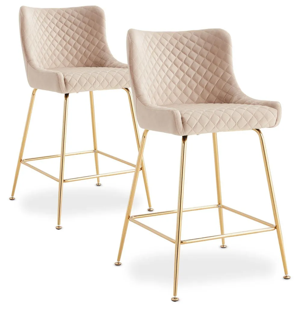Chaise de bar Bellamy : confort velours beige et stabilité pieds or