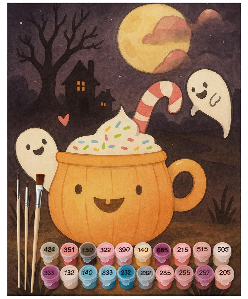 Mr. & Mrs. Panda Malen nach Zahlen Kaffee Gespenst Design 40 x 50 cm Ohne Rahmen - Weiß - Geschenk, set, Pumpkin Spiced Latte, DIY, Dekoration, Tr...